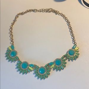 Neon Yellow Green and Teal Necklace with crystals